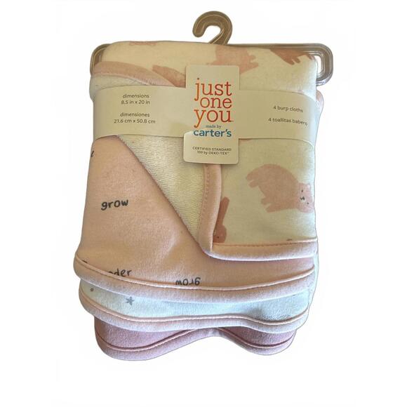 Just One You by Carter's 4 Pack Pink Bear Baby Burp Cloths - Picture 1 of 3